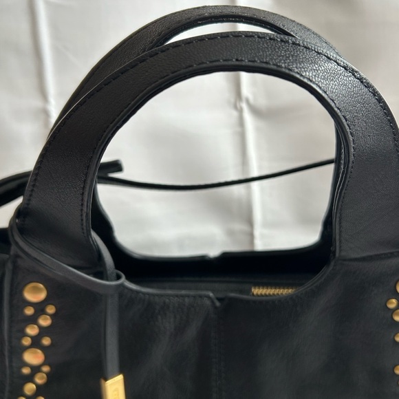 Vince Camuto Black Pebbled Leather Studded Shoulder Bag with Tassel - Picture 9 of 16